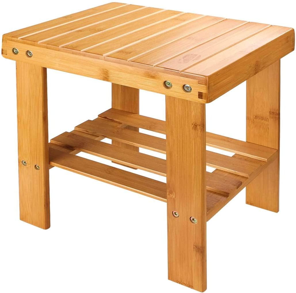 Bamboo Shower Stool Small 13 Inch Wood Shower Bench Waterproof Wooden ...