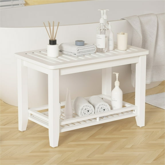 Bamboo Shower  With Storage Shelf, BriGen Tech Seat Chair For Shaving Legs In Bathroom & Inside Shower