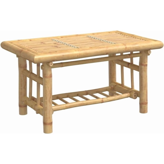 Bamboo Side Table 17.7x17.7x17.7 Inch, Small Couch Table with Storage Shelf, Sturdy Slatted Tabletop for Living Room, Bedroom, Balcony, Indoor Outdoor Use