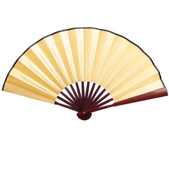 Bamboo Silk Folding Fan Handheld, Chinese Vintage Retro Fabric Fans, Black Hand Fan for Performance, Dance, Fighting, Wedding, Church, Party & Gift (Beige)