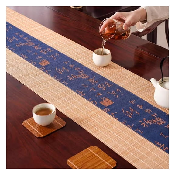 Bamboo Silk Printing Table Runner, Heat Resistant Restaurant Placemat,Washable Place Mats for Coffee Table / Tea House