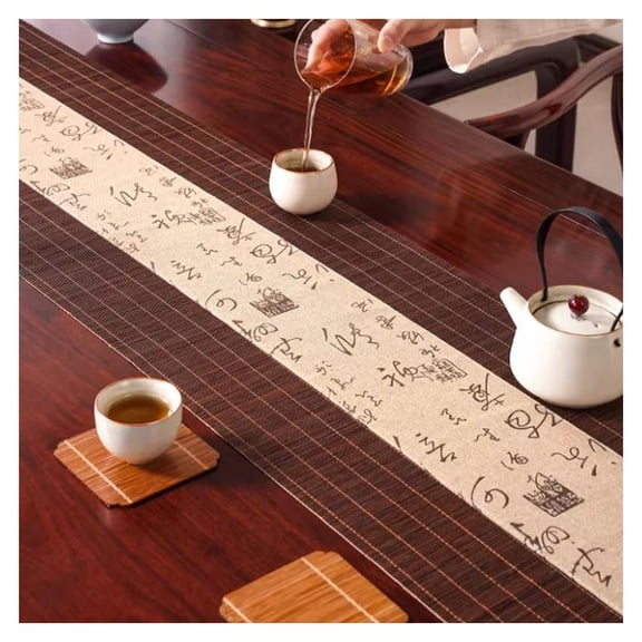 Bamboo Silk Printing Table Runner, Heat Resistant Restaurant Placemat,Washable Place Mats for Coffee Table / Tea House