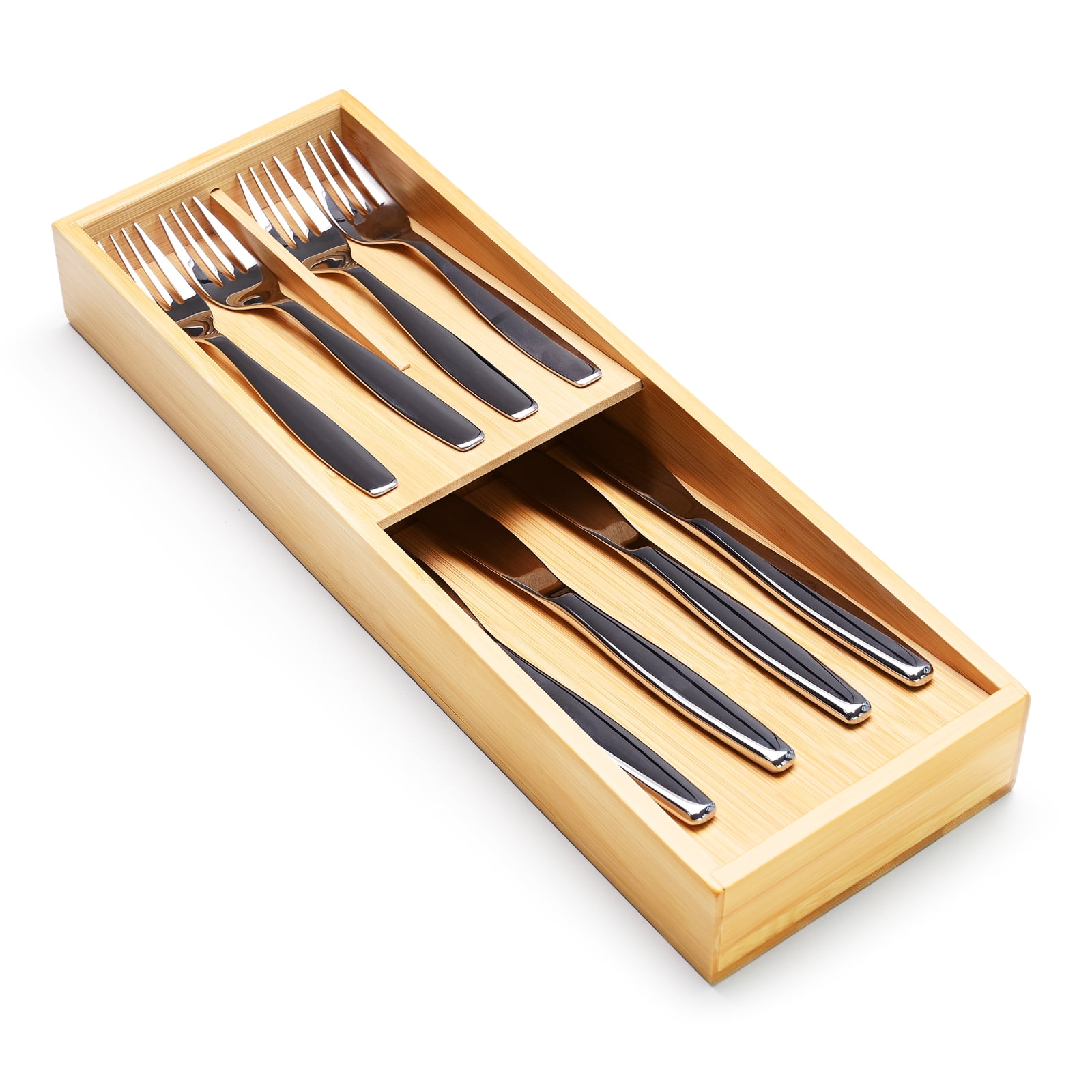 Bamboo Silverware Drawer Organizer, Compact kitchen Drawer Organizer