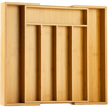Bamboo Silverware Drawer Organizer Kitchen Utensil Holder -Expandable Cutlery Tray with Dividers for Flatware, Storage Organizer (7 Slots)
