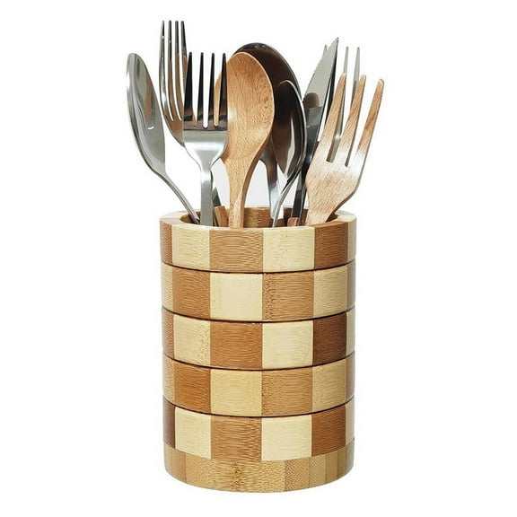 Bamboo Silverware Holder, Silverware Organizer, Utensil Holder for Kitchen Countertop, Wooden Kitchen Utensil Organizer