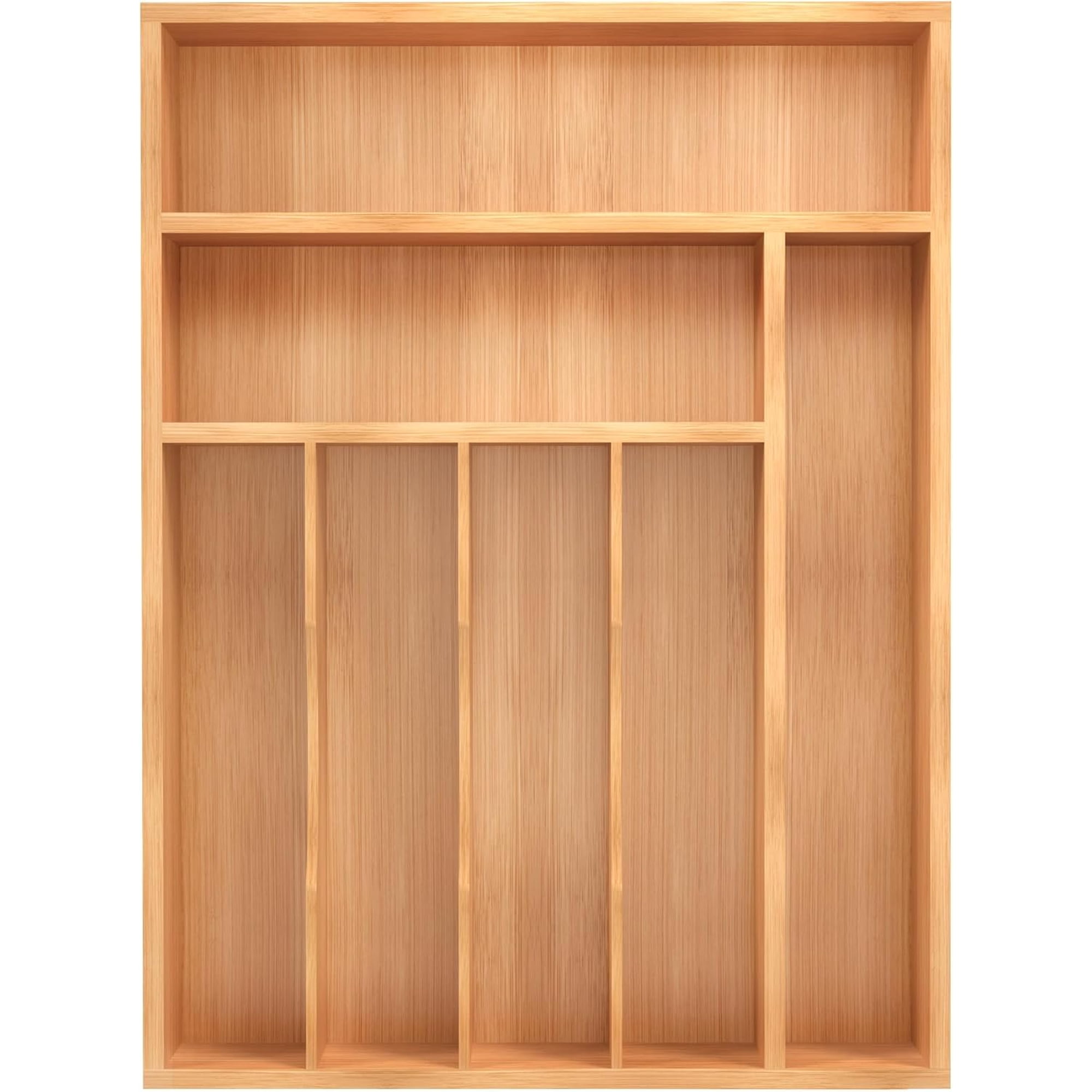 Bamboo Silverware Organizer, Kitchen Drawer Organizer, Utensil Holder, Cutlery Tray & Spoon Flatware Storage with Grooved Drawer Dividers (12.5''W x 16.5''D)