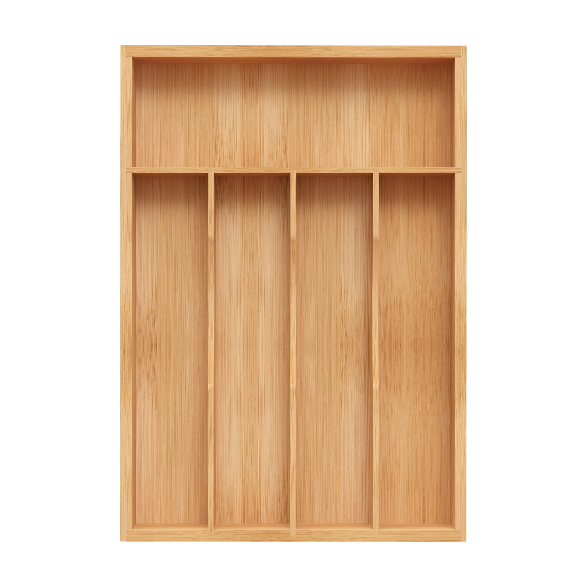 Bamboo Silverware Organizer, Kitchen Drawer Organizer, Utensil Holder, Cutlery Tray & Spoon Flatware Storage with Grooved Drawer Dividers (9.5''W x 13.5''D)
