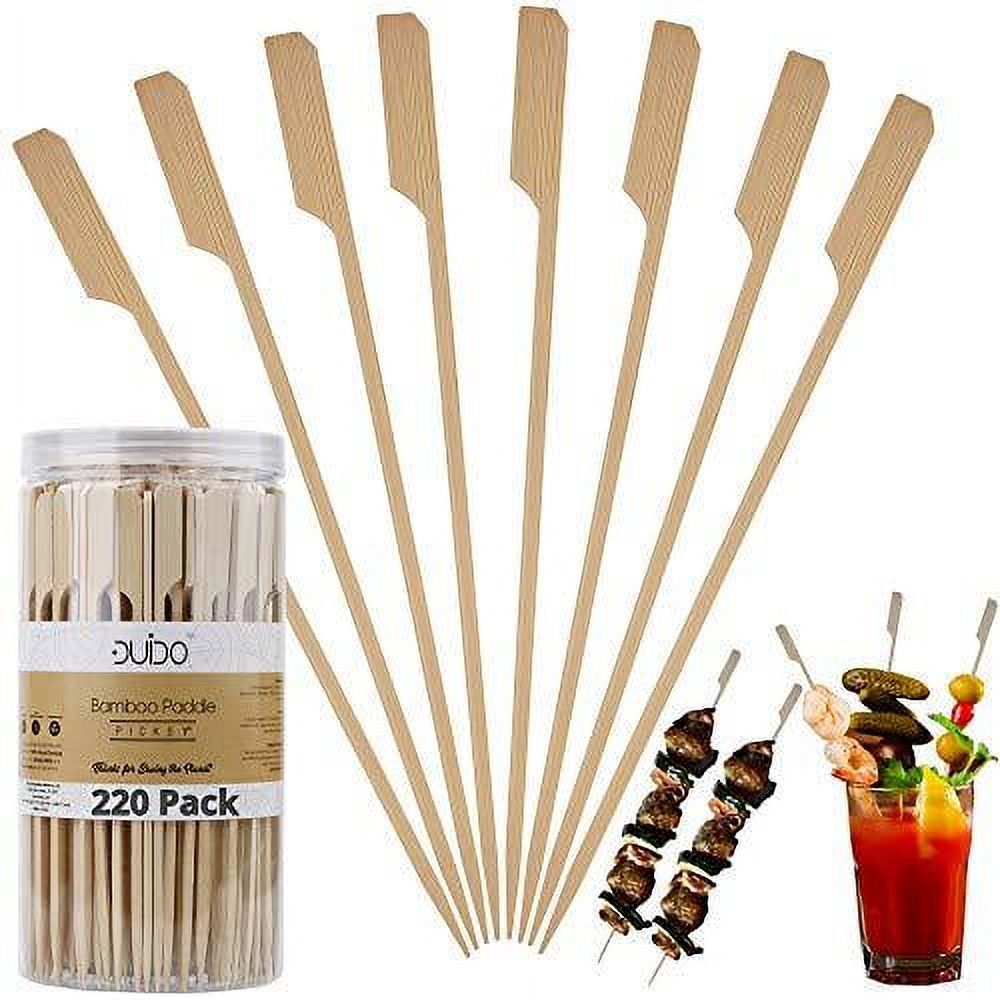 Bamboo Skewers Paddle Wooden Sticks – (Pack of 220) 7 inch Grill Skewers for BBQ/Barbecue Kebab Appetizers Fruit Kabob Fondue Satay Chocolate Fountain – Eco Friendly Natural Long Tooth - image 1 of 7