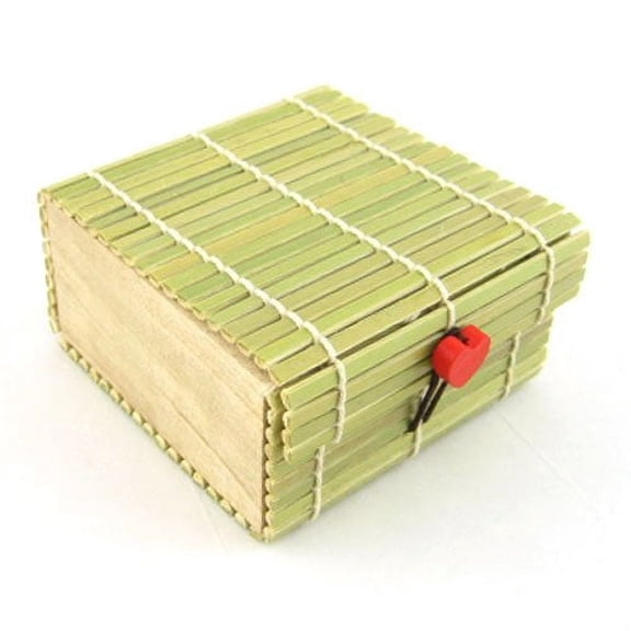 Bamboo Slats Decorative Box - 3.7" x 3.7" x 2" - Green - 1 Unit