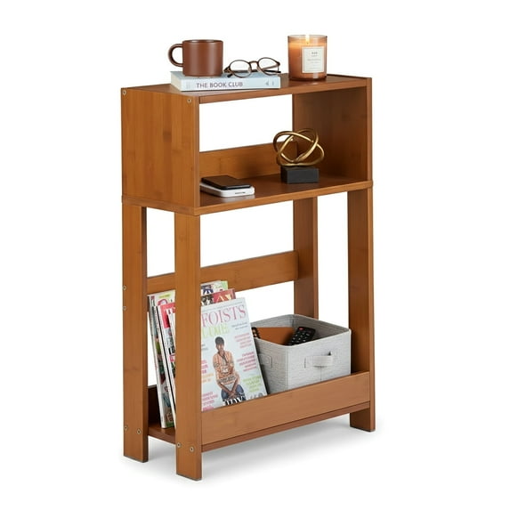 Bamboo Small Narrow Side Table, Skinny End Table for Small Space, Slim Nightstand Tables Whole Bamboo Couch-Table, Compact Side Tables for Living Room, Bedroom, Sitting Room