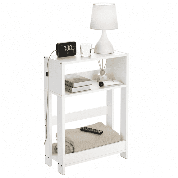 Bamboo Small Narrow Side Table, Skinny End Table for Small Space, Slim Nightstand Tables Whole Bamboo Couch-Table, Compact Side Tables for Living Room, Bedroom, Sitting Room