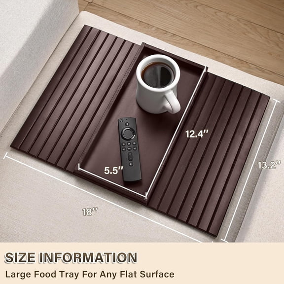 Bamboo Sofa Arm Tray, Anti-Dropping Couch Arm Tray, Foldable Sofa Armrest Tray Couch Arm Table for Eats, Drinks, Snacks, Remote, Cellphone, Cup Holder, Back Anti-Slip Pad Design