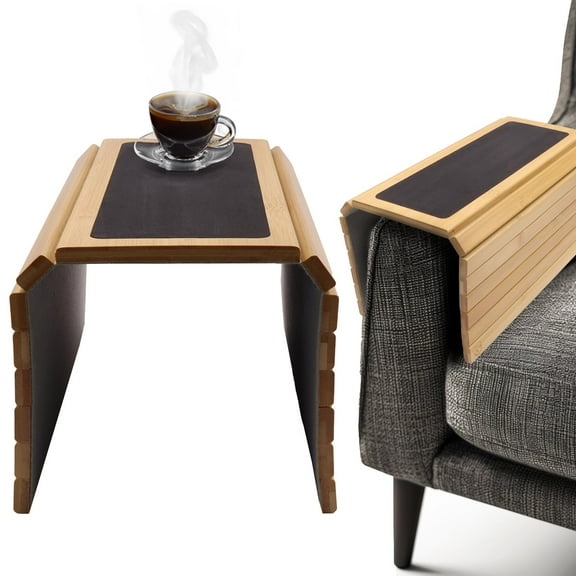 Bamboo Sofa Arm Tray: Sustainable Drink Holder & Organizer - Non-Slip Couch Armrest Protector with Coaster Functionality
