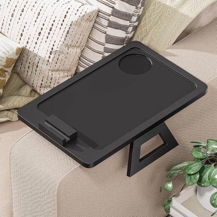 Bamboo Sofa Arm Tray Table, Clip-On Couch Armrest Table for Wide Sofas, Folding Sofa Tray with 360° Phone Holder, Couch Arm Table for Drinks, Snacks, Meals & Remotes