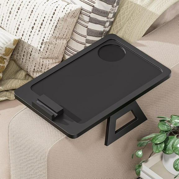 Bamboo Sofa Arm Tray Table, Clip-On Couch Armrest Table for Wide Sofas, Folding Sofa Tray with 360° Phone Holder, Couch Arm Table for Drinks, Snacks, Meals & Remotes