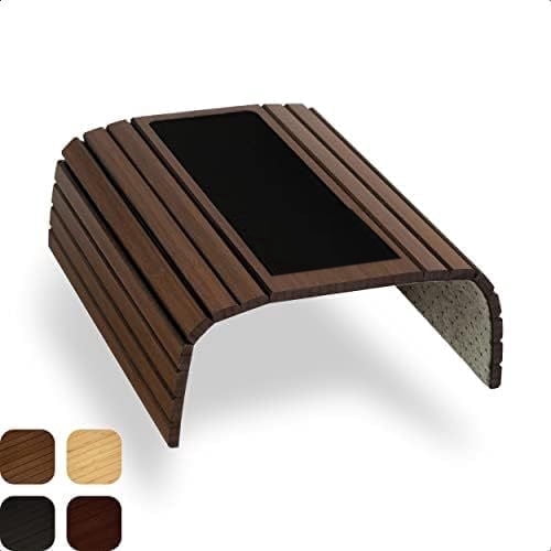 Bamboo Sofa Armrest Tray Table, Non-Slip Foldable Couch Arm Tray, Flexible Sofa Arm Table for Laptop, Snacks & Drinks, Space Saving Couch Organizer, Fits Most Armrests (Brown / Natural Wood / Black)