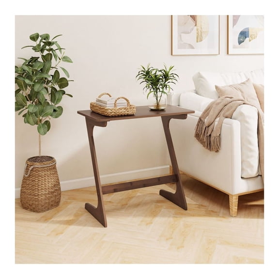 Bamboo Sofa Side Table, Z-Shape Space Saving End Table, Living Room Coffee Table