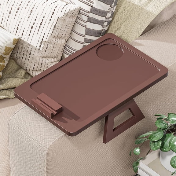 Bamboo Sofa Tray, Couch Arm Table, Clip-On Armrest Tray Table for Wide Couch Foldable Tray with 360° Phone Holder Couch Arm Tray for Eating/Drinks/Snacks/Remote, TV Tray Tables, with Folding