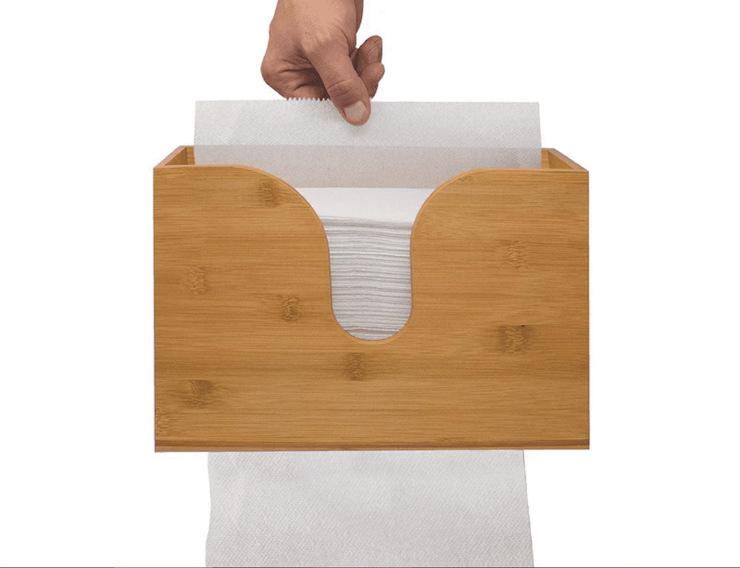 Bamboo Solid Wood Paper Towel Dispenser, Folded Paper Towel Holder for Commercial C-Fold, Z-Fold, Trifold Napkins, Space Saving, Wall Mounted or Countertop for Kitchen, Bathroom,