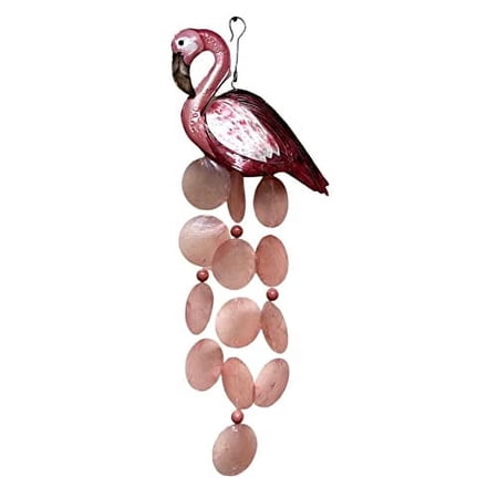 Bamboo Source Pink Flamingo Metal and Capiz Outdoor Wind Chime 21 Inch Windchime