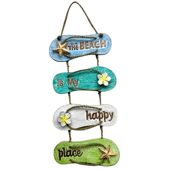 Bamboo Source The Beach is My Happy Place Sandals Wood Sign Multicolor