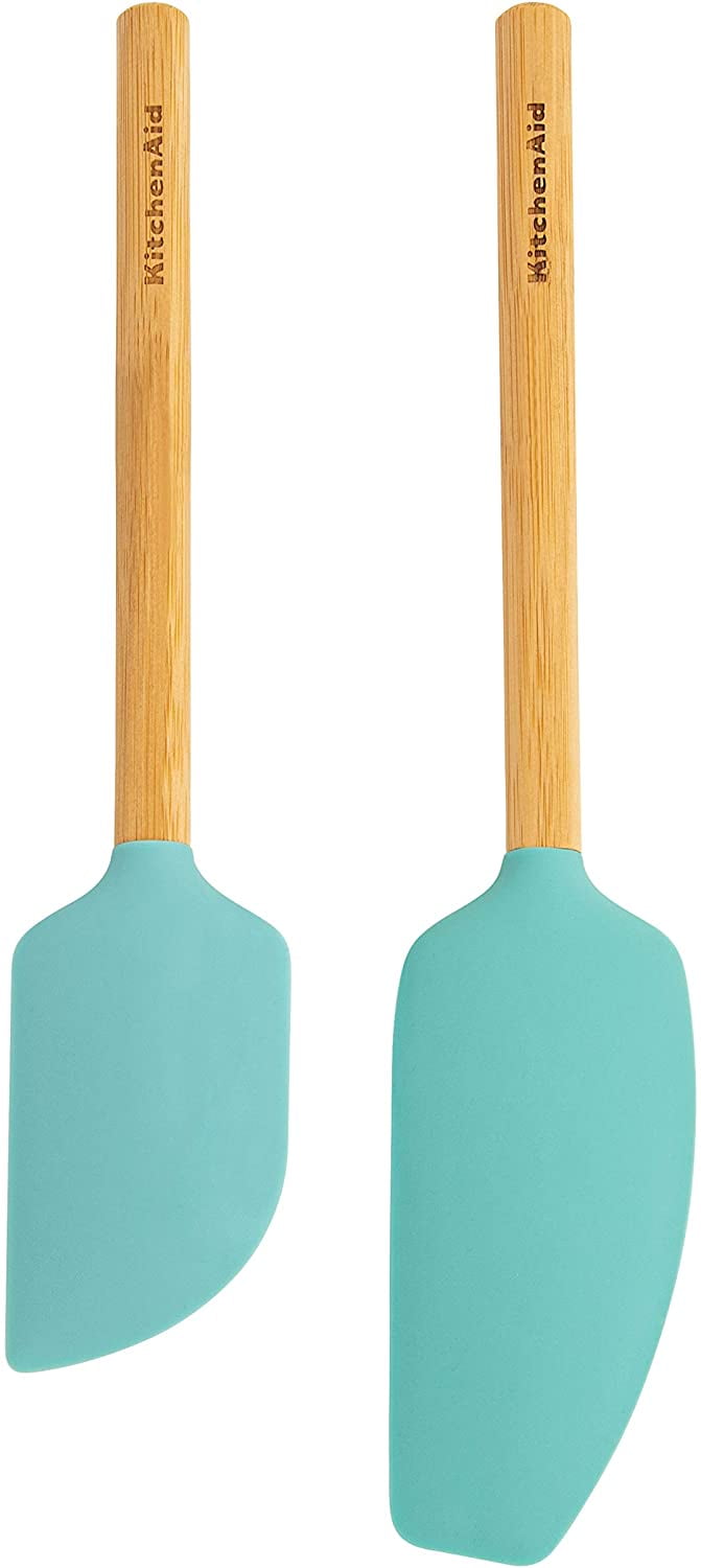 Bamboo Spatula Set, 2Piece Aqua Sky Mixer & Scraper Spatulas for