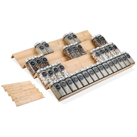 Bamboo Spice Drawer Organizer - 8 Pack 13"x4.7"x1.6" Spice Rack Tray - Spice Jars Drawers Insert - Seasoning Organizer for Drawers/Countertop (Jars not included)