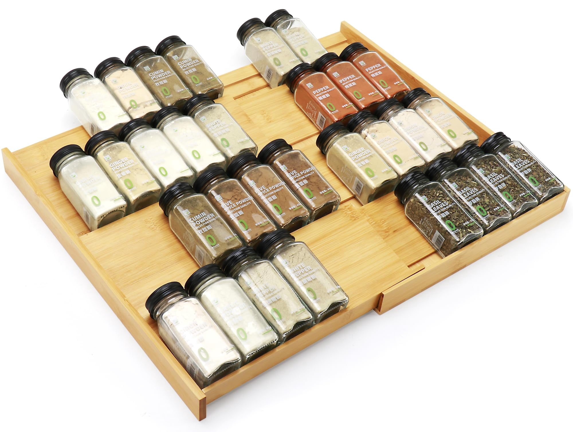 Bamboo Spice Drawer Organizer, (Need 3.1” Deep Drawer) Expandable 4 ...