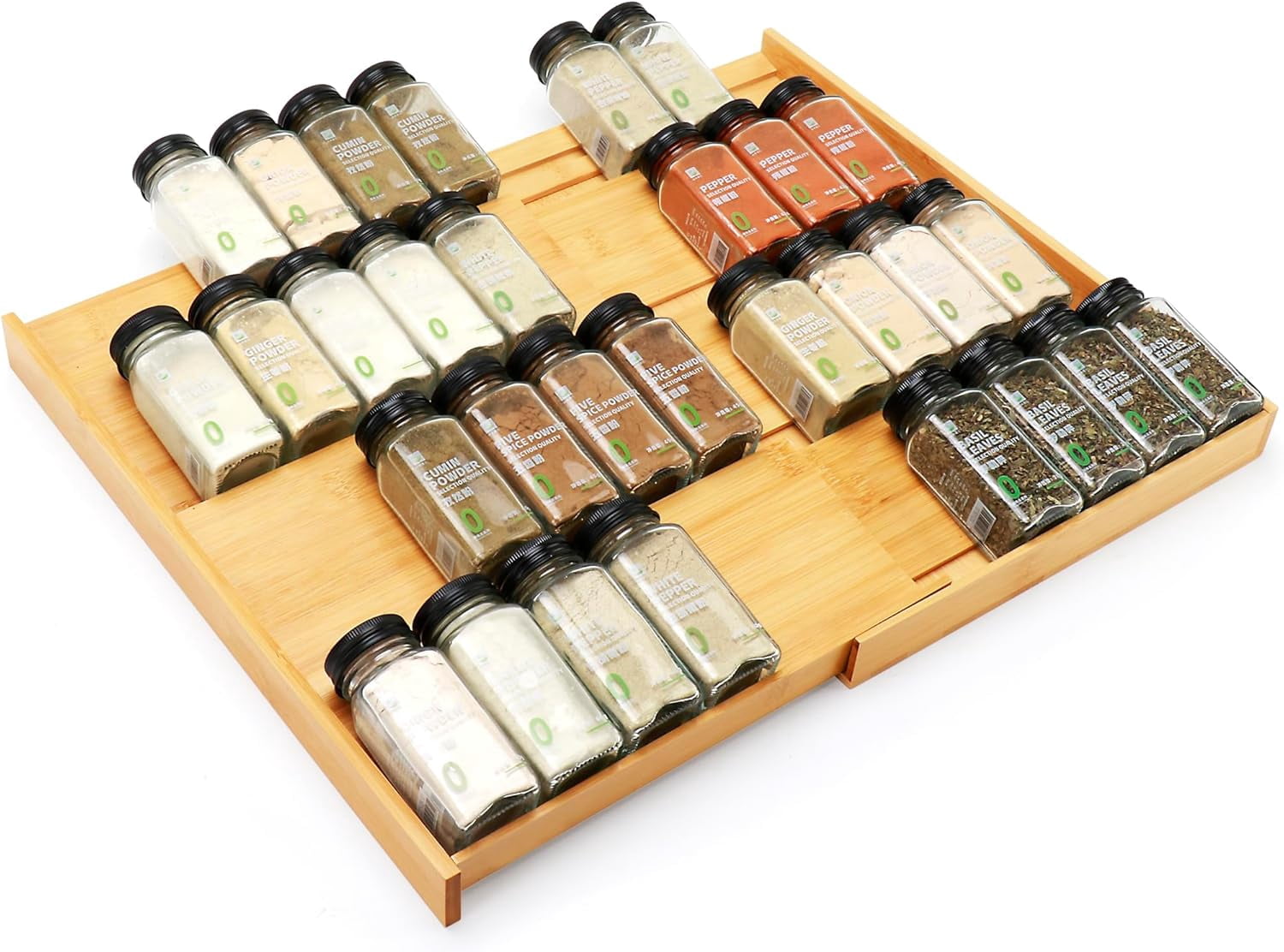 Bamboo Spice Drawer Organizer, (Need 3.1” Deep Drawer) Expandable 4 ...