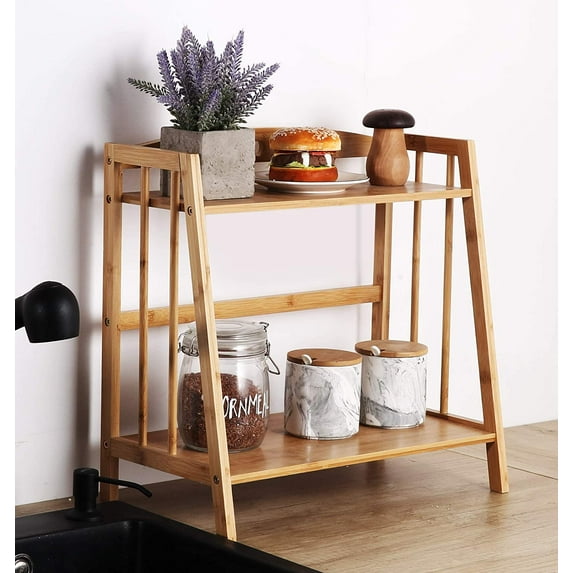 Bamboo Spice Rack Storage Shelves 2 Tier
