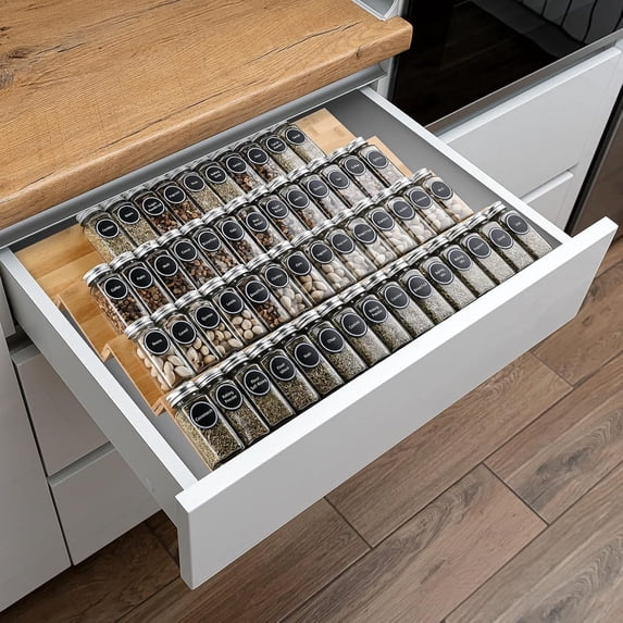 Bamboo Spice Rack Tray - Spice Drawer Organizer for Kitchen Cabinets ...