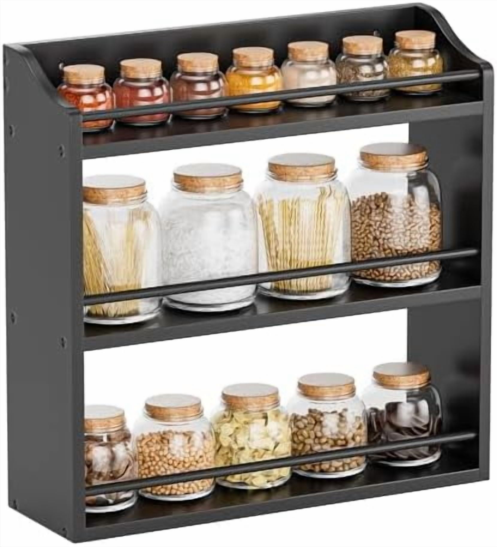 Bamboo Spice Rack Wall Mount or Tabletop Holder, 3-Tier Shelf for ...