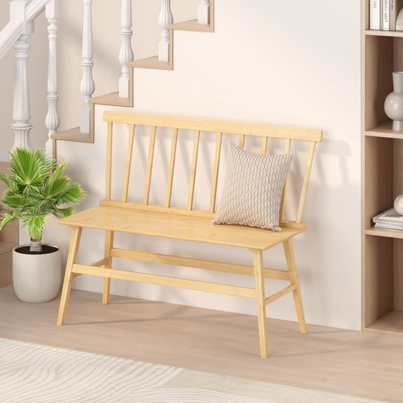 Bamboo Spindle Back Bench For Entryway Living Room In Nature Finish