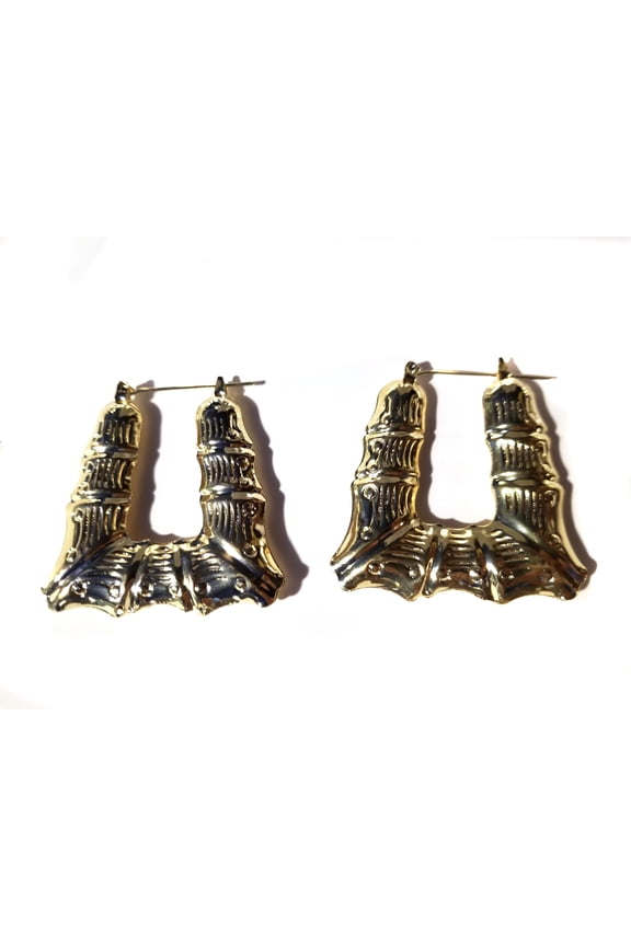 Bamboo Square Hoop Earrings Gold Tone 2 inch Hoops