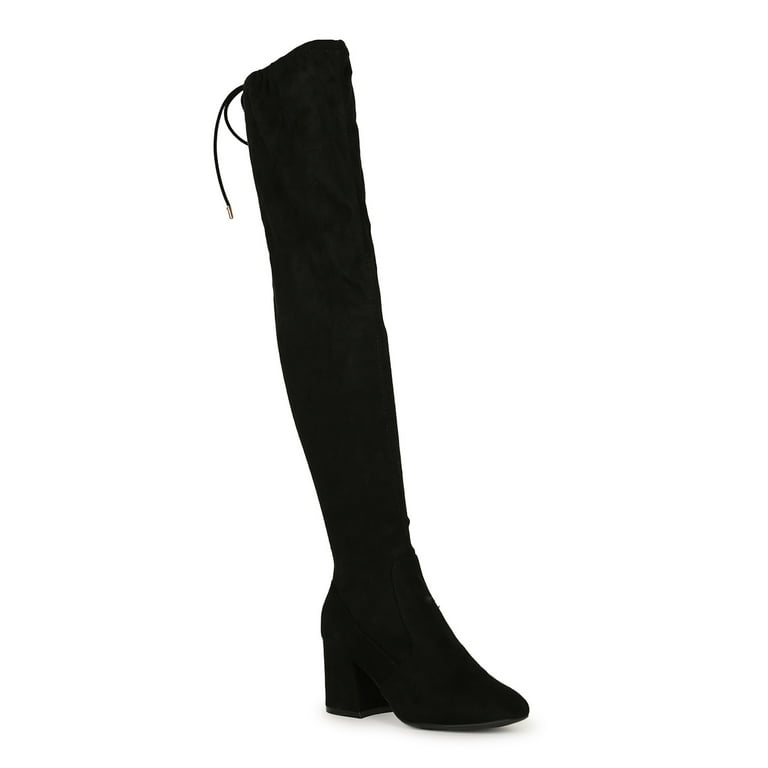 Bamboo Square Toe Chunky Heel Drawstring Thigh High Boot 20360 Walmart