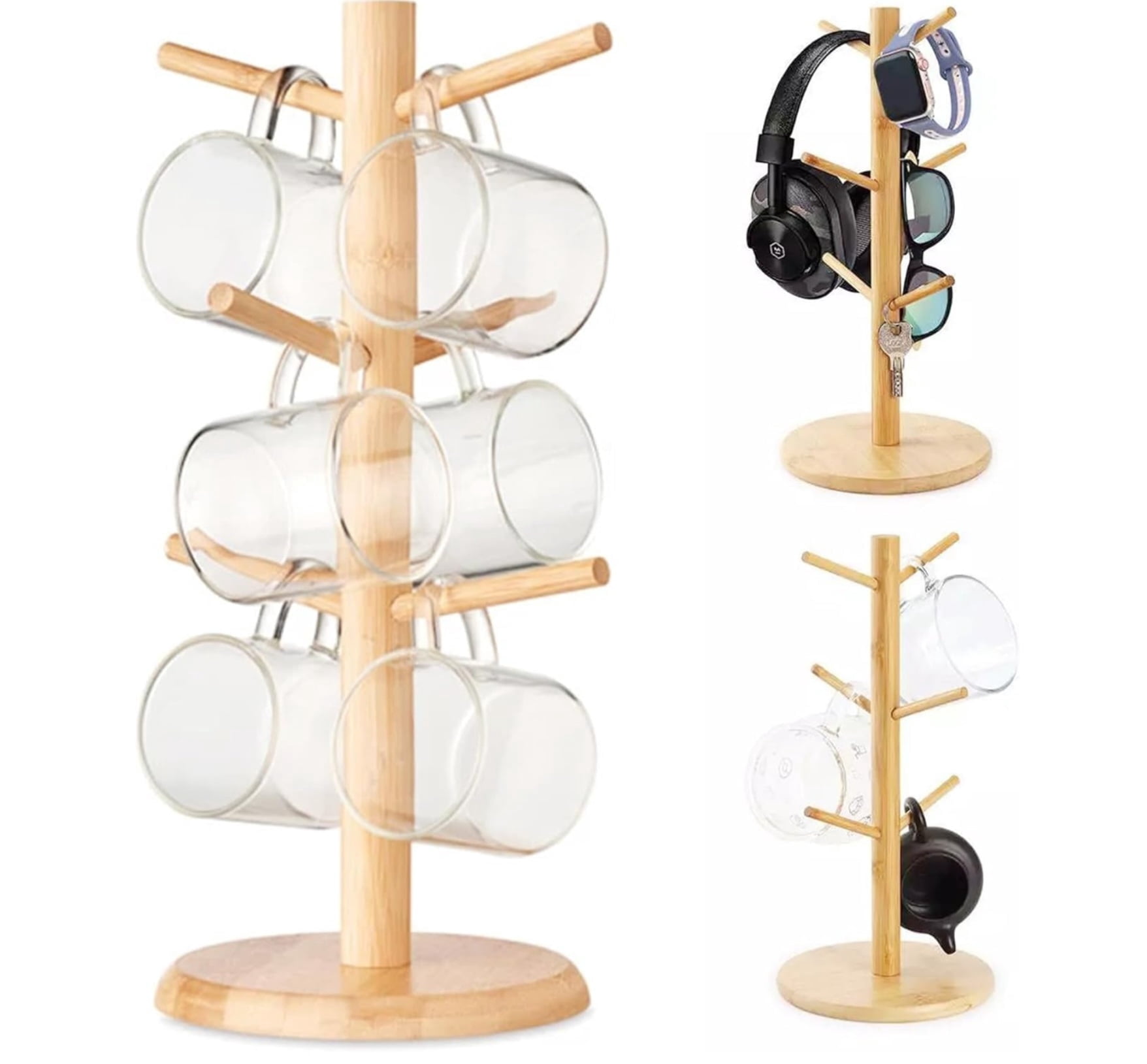 Nawazjee Bamboo Non-Slip 6 Cup Mug Tree Storage Rack - Walmart.com