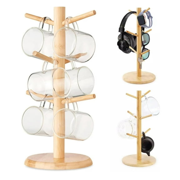 Nawazjee Bamboo Non-Slip 6 Cup Mug Tree Storage Rack