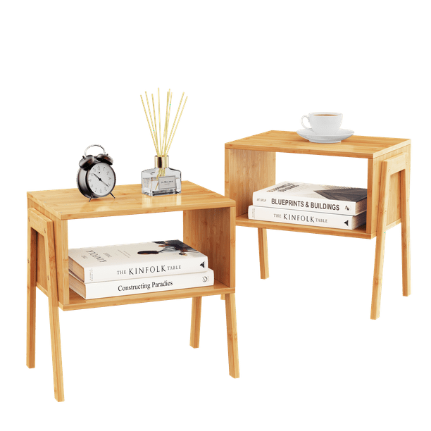 Bamboo Stackable End Tables, Bedside Tables Storage Night tables for