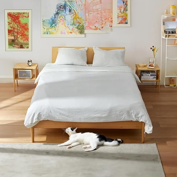 Bamboo Stackable Nightstand Set of 2 - Natural Wood Matching Side Table - Wooden Bedside Tables - 23'' Stacked Height Minimalist Low End Table Furniture for Living Room or Bedroom