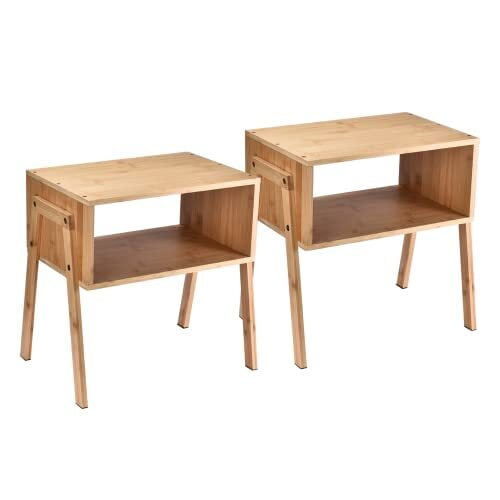 Bamboo Stackable Nightstand Set Of 216 Inches Natural Wood Matching ...