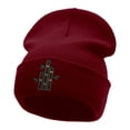 thumbnail image 1 of Bamboo Stalks Embroidered 12 Inch Long Knitted Beanie - Maroon OSFM, 1 of 5