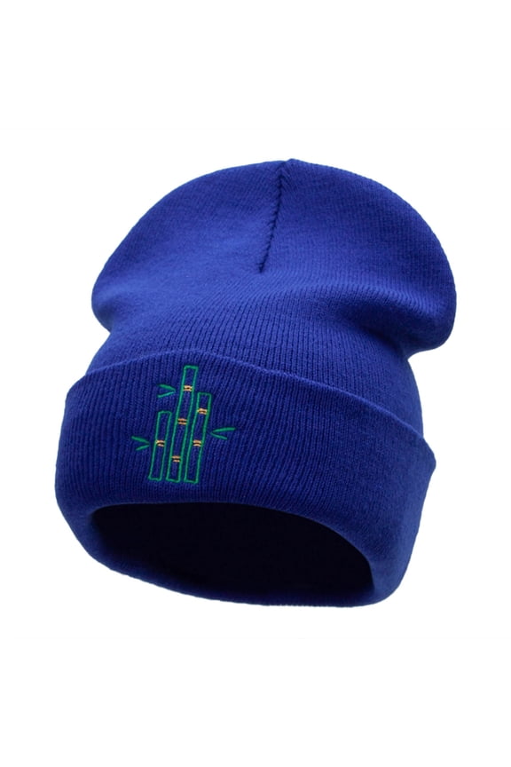 Bamboo Stalks Embroidered 12 Inch Long Knitted Beanie - Royal OSFM