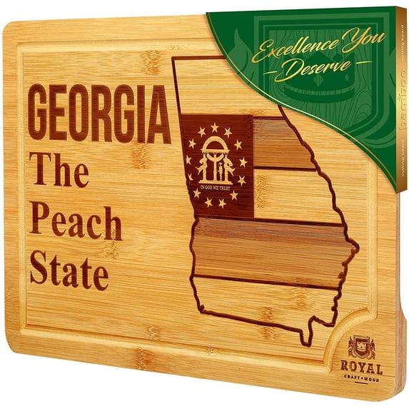 Bamboo State Cutting Board for Kitchen – Georgia Cheese Board, Charcuterie Platter & Serving Tray, (15" x 10")