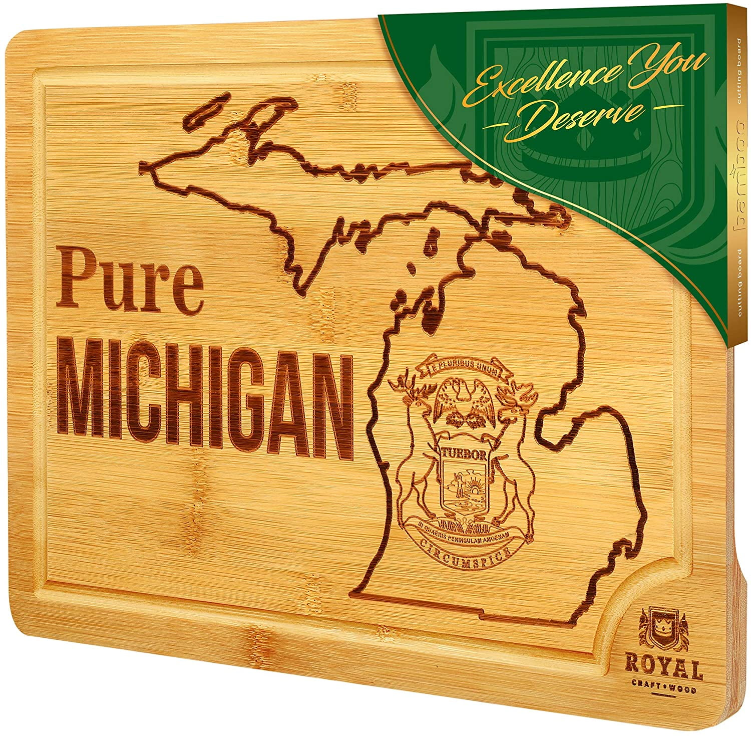 Bamboo State Cutting Board for Kitchen – Michigan Cheese Board, Charcuterie Platter & Serving Tray, (15" x 10")