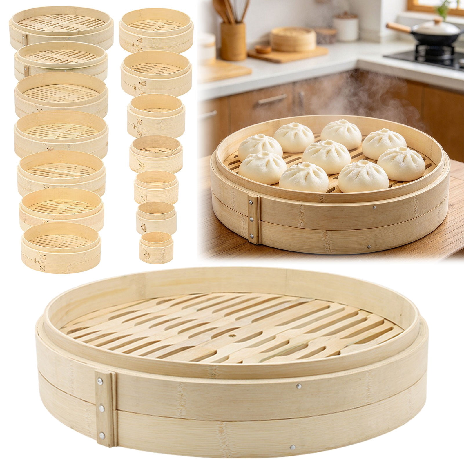 Dim Sum Kitchenware Bamboo Steamer Basket, Handwoven Stackable Steaming Tier For Cooking ...