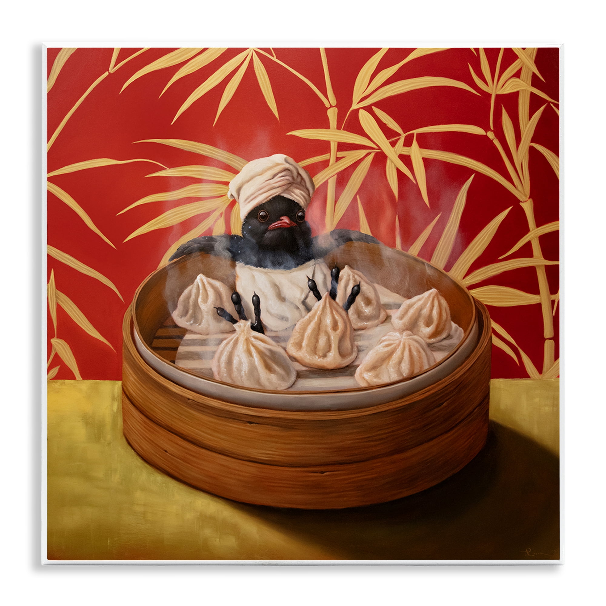 Bamboo Steamer Bird Wall Plaque Art, design by Lucia Heffernan
