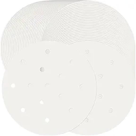 Bamboo Steamer Liner, 6" Diameter Round Air Fryer Parchment Paper with Holes, White Anti-Stick Steamer Paper, 50 Pcs