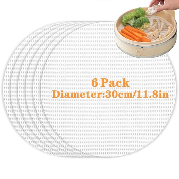 Bamboo Steamer Silicone Liners 11.8-Inch 6Pcs, BPA Free, Reusable & Non Stick for Food Steamer, Air Fryer, Steaming Dumpling Dim Sum Vegetable, Round Mesh Parchment Baking