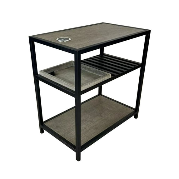 Bamboo & Steel Frame Nightstand/End Table with Wireless USB Charger Brushed Gray