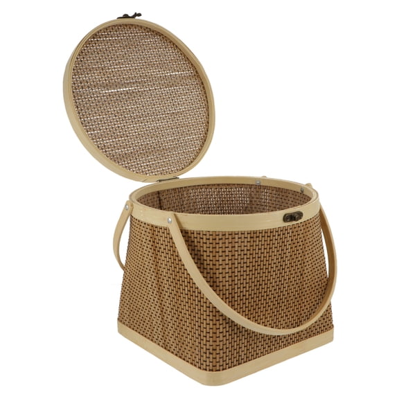 TAILTOSS 1Pc Portable Bamboo Storage Basket with Lock for Living Room and Garden Organizing